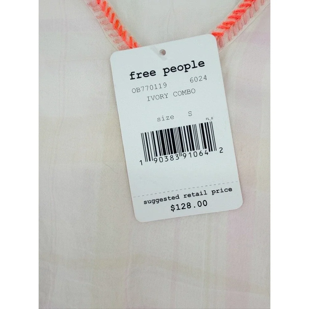 Free People Run With Me Plaid Mini Dress Ivory S NWT Boho - Picture 10 of 16